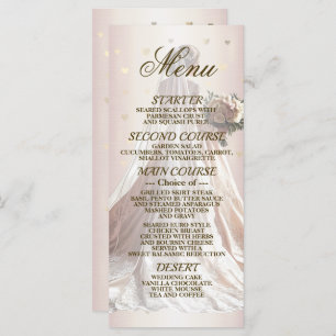 Rose Winter Wedding Bride Golden Shiny Hearts Menu