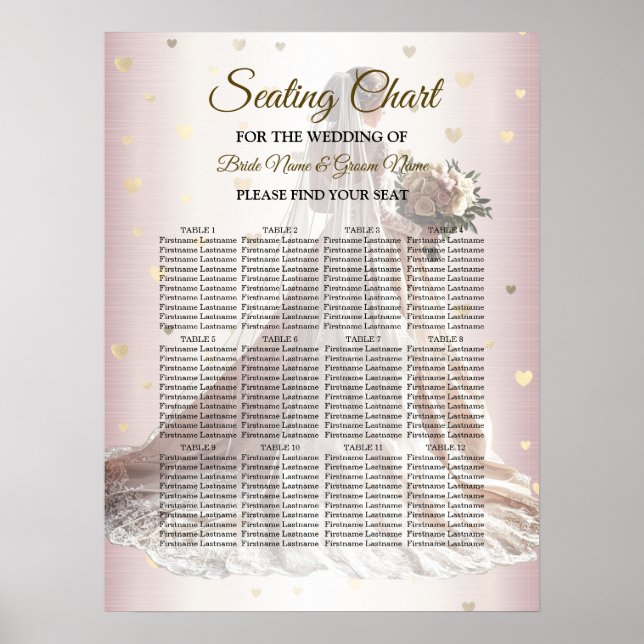 Rose Winter Wedding Bride Golden Shiny Hearts Poster (Front)