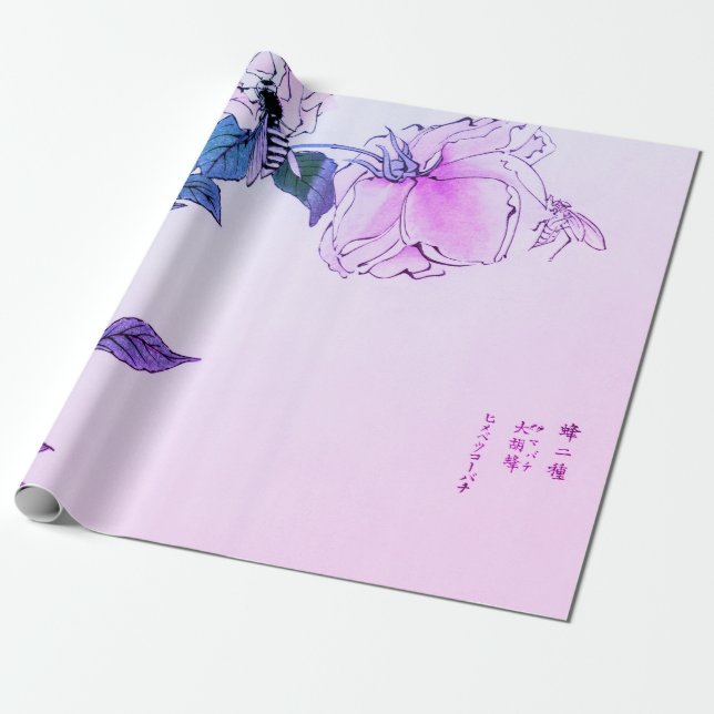 ROSE WITH BEE JAPANESE PRINT Wrapping Paper (Unrolled)