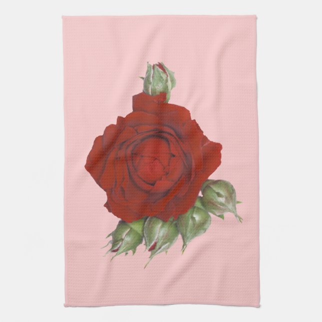 Rose with buds tea towel (Vertical)