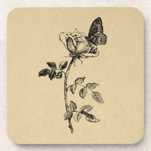 Rose with Butterfly Vintage Art Coaster