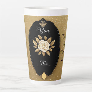 Rose with Golden Sparkling Details Latte Mug