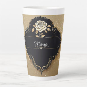 Rose with Golden Sparkling Details Latte Mug