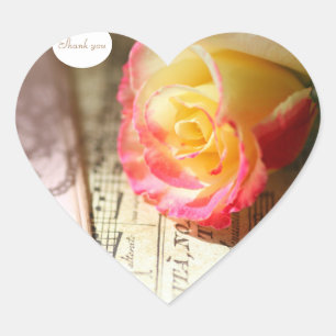 Rose with lace and music thank you heart sticker