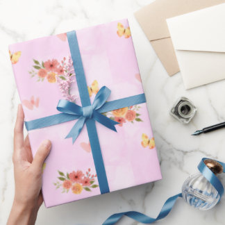 Rose with White Veins and Wildflower Bouquet Wrapping Paper