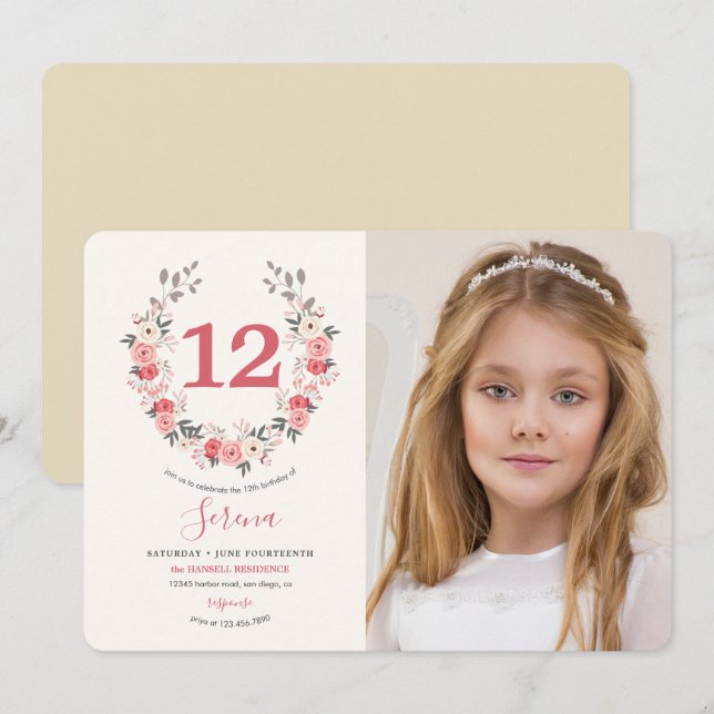 Rose Wreath Birthday Invitation (Front/Back)