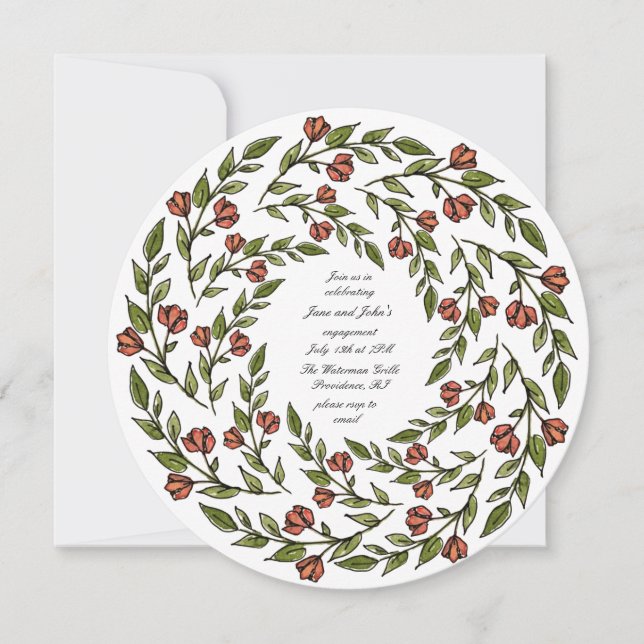 Rose Wreath Circular Invitation (Front)