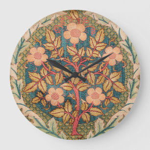 Rose Wreath Embroidery Design by William Morris Large Clock