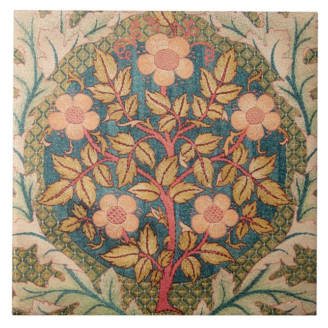 Rose Wreath Embroidery Design by William Morris Tile (Front)