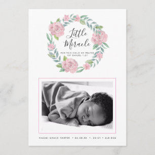 Rose Wreath Little Miracle Photo Birth Announcement