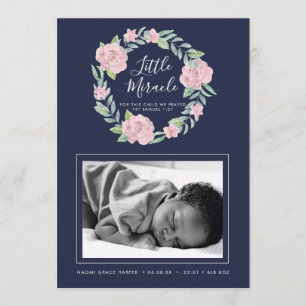 Rose Wreath Little Miracle Photo Birth Announcement