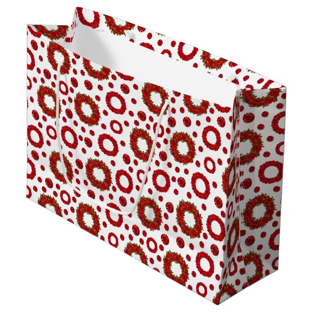 Rose Wreath Polka Pattern for Red Rose Lovers Large Gift Bag (Front Angled)