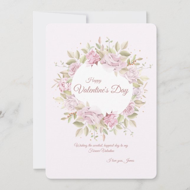 Rose Wreath Valentine's Day Greeting Card (Front)