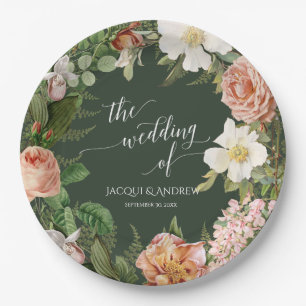 Rose Wreath Vintage Floral Green Bridal Shower  Paper Plate