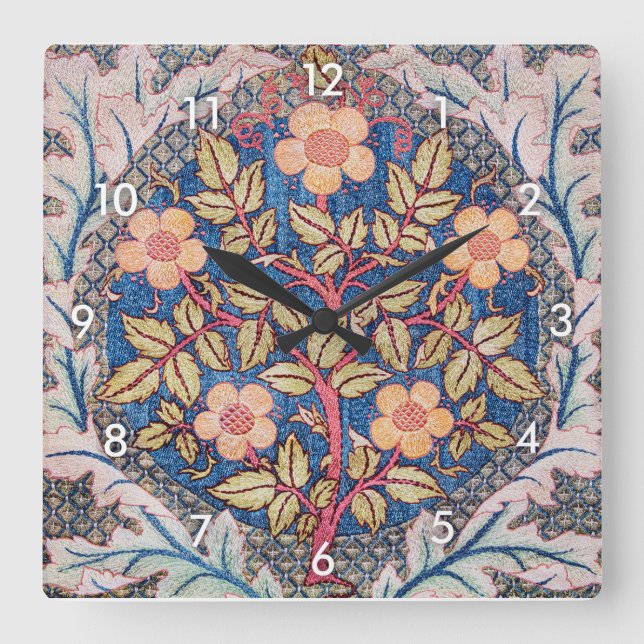 Rose Wreath, William Morris Square Wall Clock (Front)