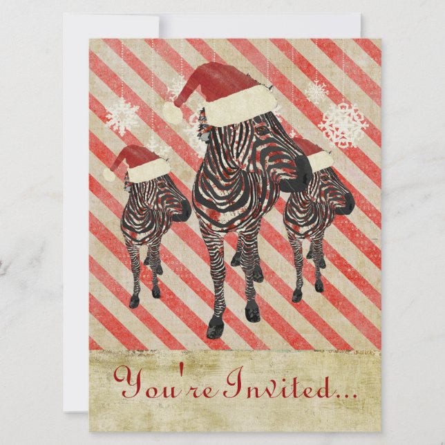 Rose Zebras Holiday Invitation (Front)