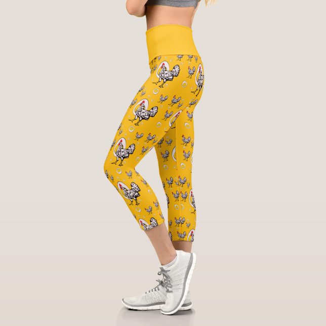Roseanne Chicken - Funny Roseanne Rooster and Egg Capri Leggings (Left)
