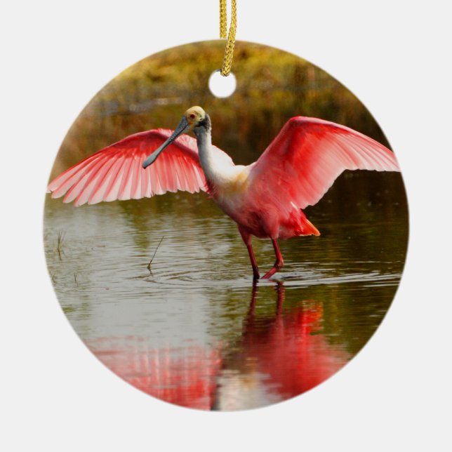 roseate spoonbill and reflection ceramic tree decoration (Front)