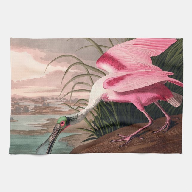 Roseate Spoonbill Audubon Bird Wildlife Tea Towel (Horizontal)