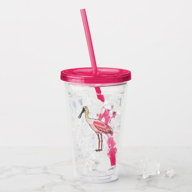 Roseate spoonbill bird cartoon illustration acrylic tumbler (Front Ice)