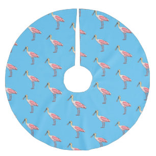 Roseate spoonbill bird cartoon illustration  brushed polyester tree skirt