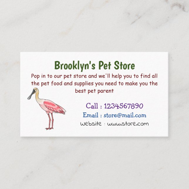 Roseate spoonbill bird cartoon illustration  business card (Front)