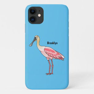 Roseate spoonbill bird cartoon illustration iPhone 11 case