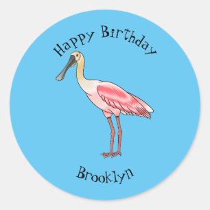 Roseate spoonbill bird cartoon illustration  classic round sticker