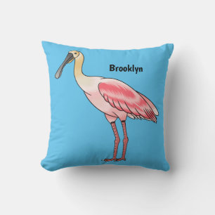 Roseate spoonbill bird cartoon illustration  cushion