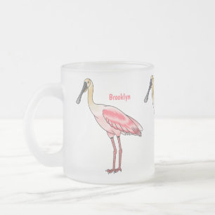 Roseate spoonbill bird cartoon illustration  frosted glass coffee mug
