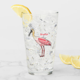 Roseate spoonbill bird cartoon illustration glass