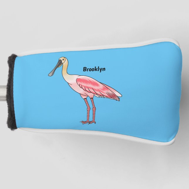 Roseate spoonbill bird cartoon illustration  golf head cover (Front)