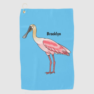 Roseate spoonbill bird cartoon illustration golf towel