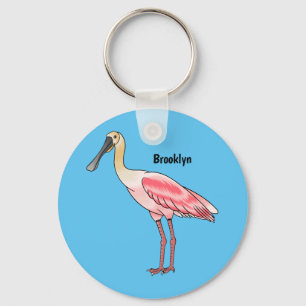 Roseate spoonbill bird cartoon illustration  key ring