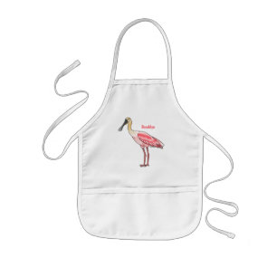Roseate spoonbill bird cartoon illustration  kids apron