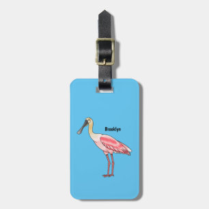 Roseate spoonbill bird cartoon illustration luggage tag