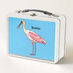 Roseate spoonbill bird cartoon illustration metal lunch box