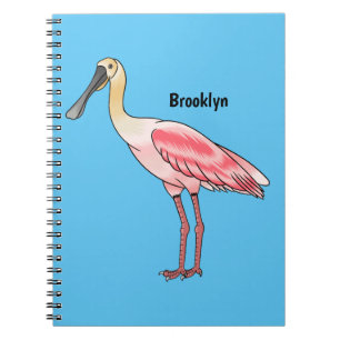 Roseate spoonbill bird cartoon illustration notebook