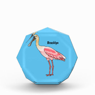 Roseate spoonbill bird cartoon illustration photo block