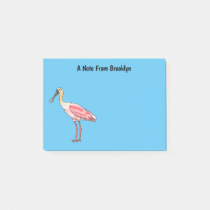 Roseate spoonbill bird cartoon illustration post-it notes