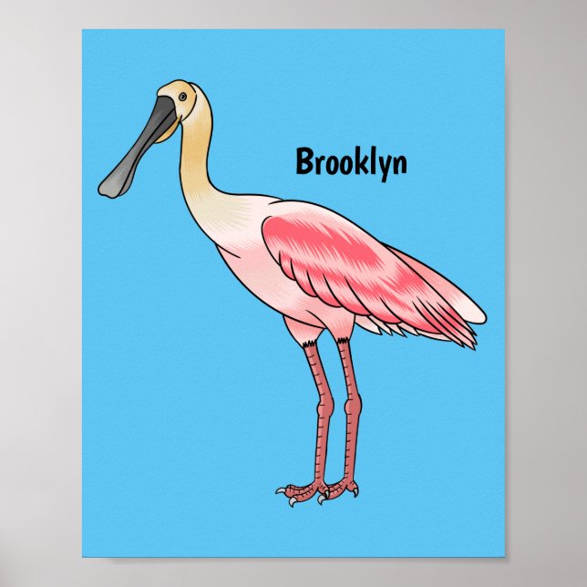 Roseate spoonbill bird cartoon illustration  poster (Front)
