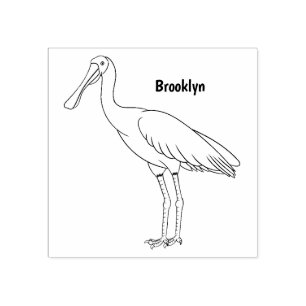 Roseate spoonbill bird cartoon illustration rubber stamp