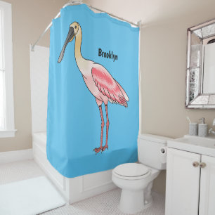 Roseate spoonbill bird cartoon illustration shower curtain