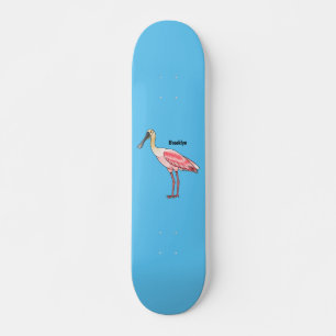 Roseate spoonbill bird cartoon illustration  skateboard