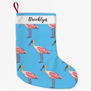 Roseate spoonbill bird cartoon illustration  small christmas stocking