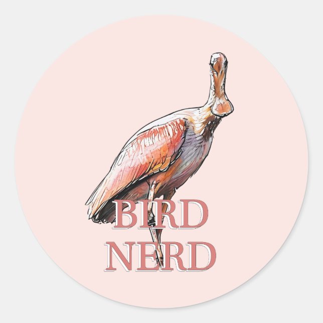 Roseate Spoonbill Bird Nerd Classic Round Sticker (Front)