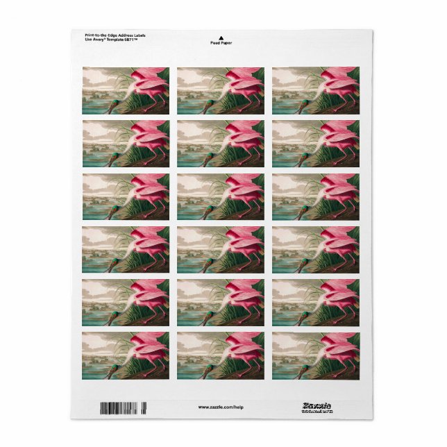 Roseate Spoonbill by John James Audubon Label (Full Sheet)