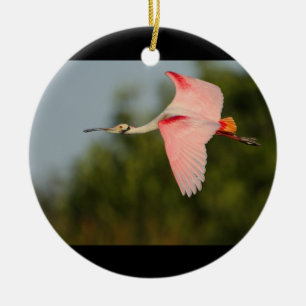 Roseate Spoonbill in Flight Ceramic Tree Decoration