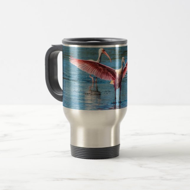 Roseate Spoonbill Stainless Steel 15 oz Travel Mug (Front Left)