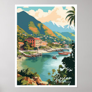 Roseau Dominica Art Vintage Travel Illustration Poster
